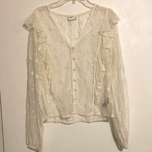 GAP Cream Lace Ruffle Blouse